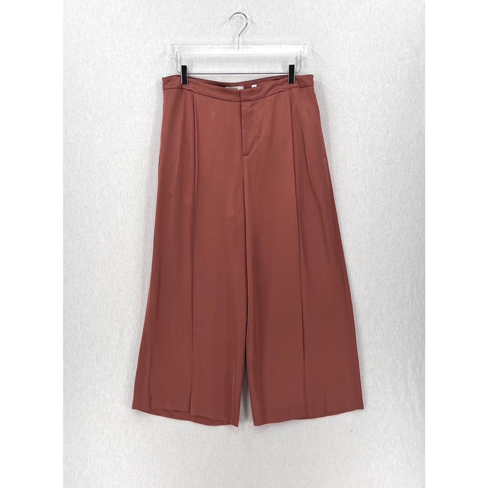 VINCE Satin High Waist Pants Womens 12 Pleated Wide Leg Cropped Silky Dressy - Picture 2 of 16